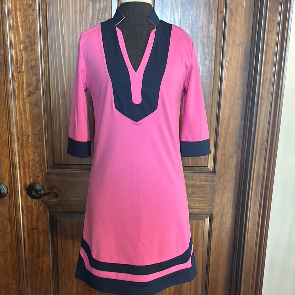 Vfish Pink and Blue Cuffed Sleeve Mini Dress